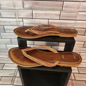 MadPaw Sandals Womens Size 10 Flip Flop Thongs Brown Beaded  Leather